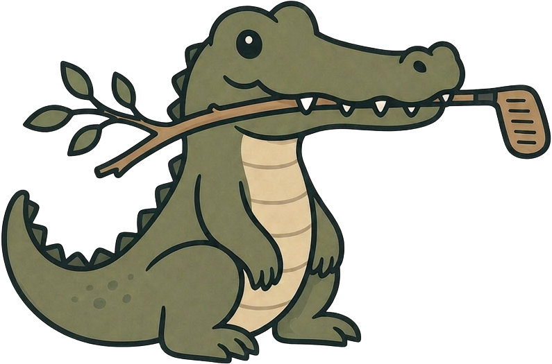 Club Culture gator mascot holding a golf club
